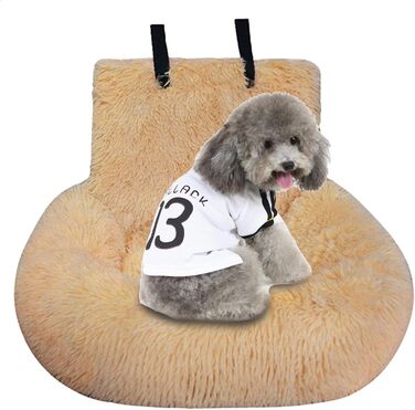 Автокрісло для собак, лежанка для собак у машину, м'яке автокрісло для тварин з ременем безпеки, переноска для собак, авто лежанка для маленьких, середніх та великих собак (персиковий, великий)