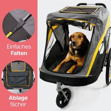 Візок для собак Innopet Hercules 2-в-1 (також велосипедний причіп) жовто-сірий - до 50 кг, з перетворювачем та дощовим покривом, внутрішні повідки, повітряні колеса 45 см