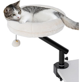 Ліжко-стіл для котів PawHut з обертанням на 360°, регульованою висотою, знімним та пральним покриттям, для котів до 6 кг, для дому та офісу, кремово-білий