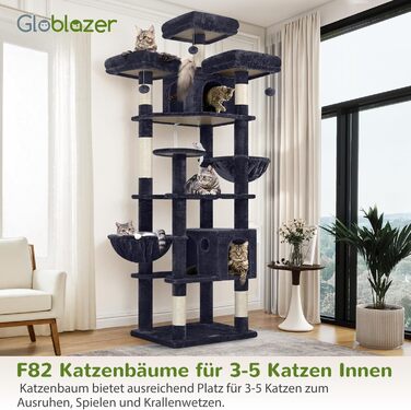 Комплекс для котів Globlazer XXL (209 см) з сірими платформами, будиночками та іграшками для 3-5 котів