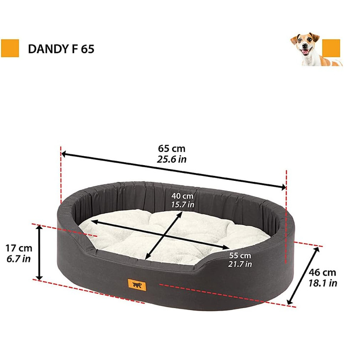 Ліжко для собак Ferplast, м'яке, корзина, диван для середніх собак, 65 x 46 x 17 см, миється, плюш та бавовна, коричневий/білий