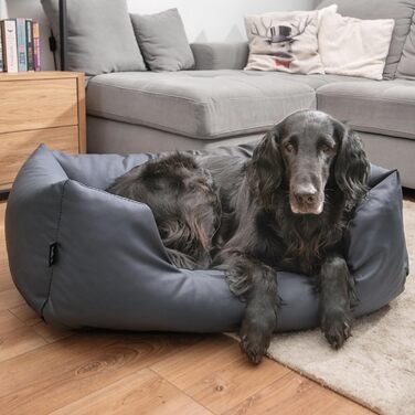 4L Textil Hundebett Mario: Квіткове ліжко для собак з штучної шкіри, 100x70 см, Графіт