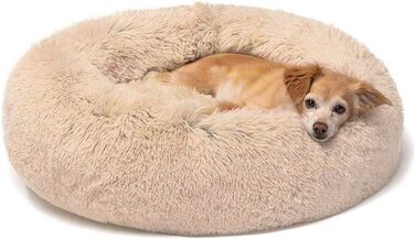 Преміум ортопедичний лежак для собак великих та екстра-великих порід, Donut лежак для собак, м'який плюшевий круглий диван для собак з водонепроникною основою, лежанка для собак, яку можна прати (L: 80 см в діаметрі, світло-жовтий)