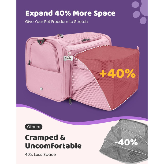 MIDOG Сумка-переноска для котів та маленьких собак, м'яка, TSA-сертифікована, для подорожей літаком, під сидіння, з розширеним простором, надійні застібки, оливковий/листяний колір