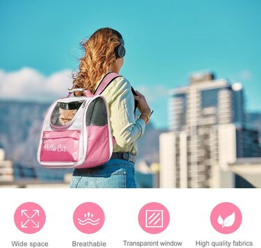 Рюкзак для тварин Surmounty з сітчастим вікном, складний рюкзак для кота/собаки з мискою для їжі та води, водонепроникний оксфорд, об'єм до 15 кг, рожевий