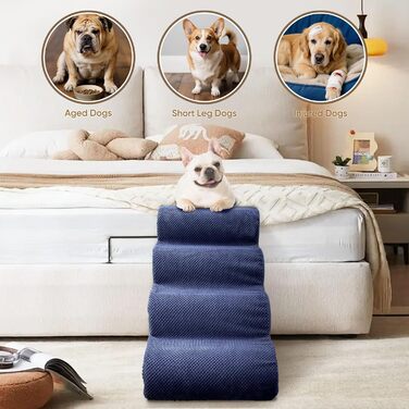 Сходинки для собак та котів PAWSCART, 4-ступеневі, блакитні, для ліжка, дивану, з антиковзким покриттям