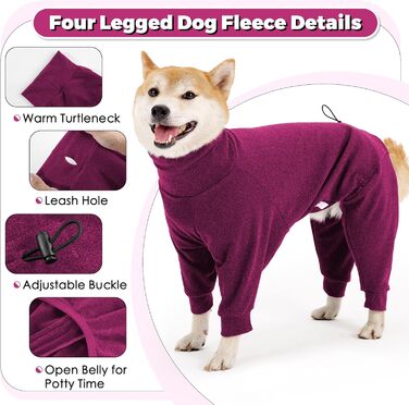 Теплий флісовий костюм для собак на зиму, великі породи, з ніжними штанинами, теплий халат для собак, чихуахуа, бігль, піжами для собак, темно-сірий (L, бордовий)