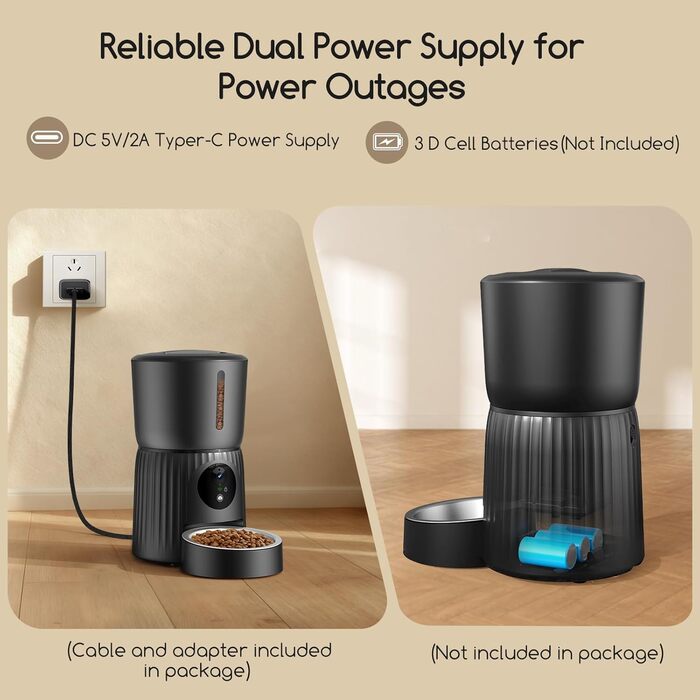 Автомат годівлі для котів Faroro з Wi-Fi, 1080P HD відео, нічне бачення, 4L, для котів/собак, двосторонній аудіо, керування через APP, антиблокувальний сенсор, подвійний примус