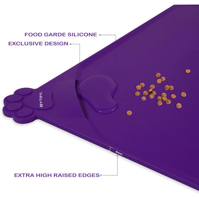Водонепроникний килимок для годування домашніх тварин з високими бортиками, 55 x 38 см, силіконовий, нековзний, для собак, котів, запобігає розливу води (фіолетовий, 30x48 см)