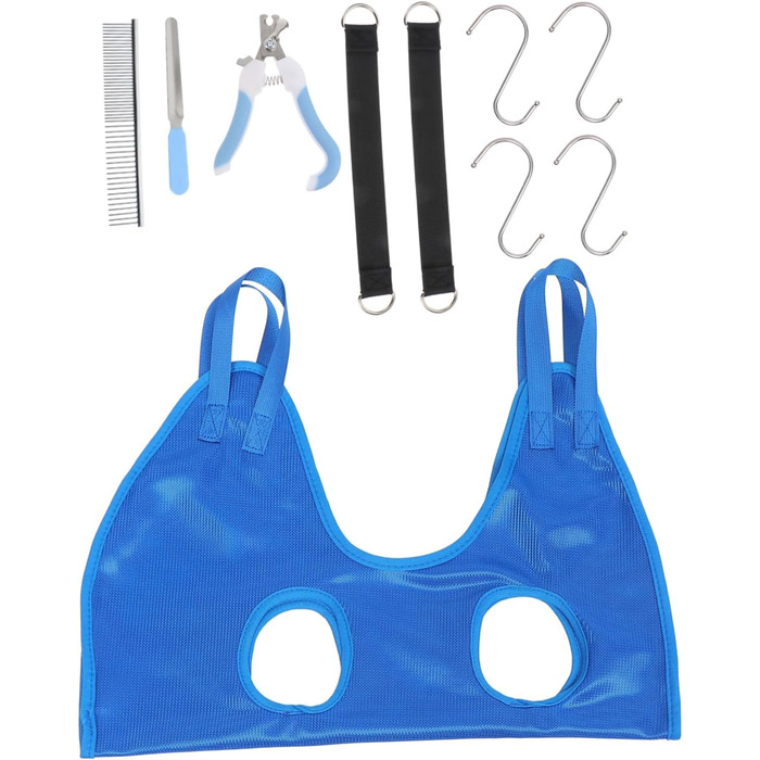 Гамак для грумінгу собак з машинкою для грумінгу та кусачками для нігтів. Практичний та безпечний гамак для догляду за домашніми тваринами. Колір: блакитний