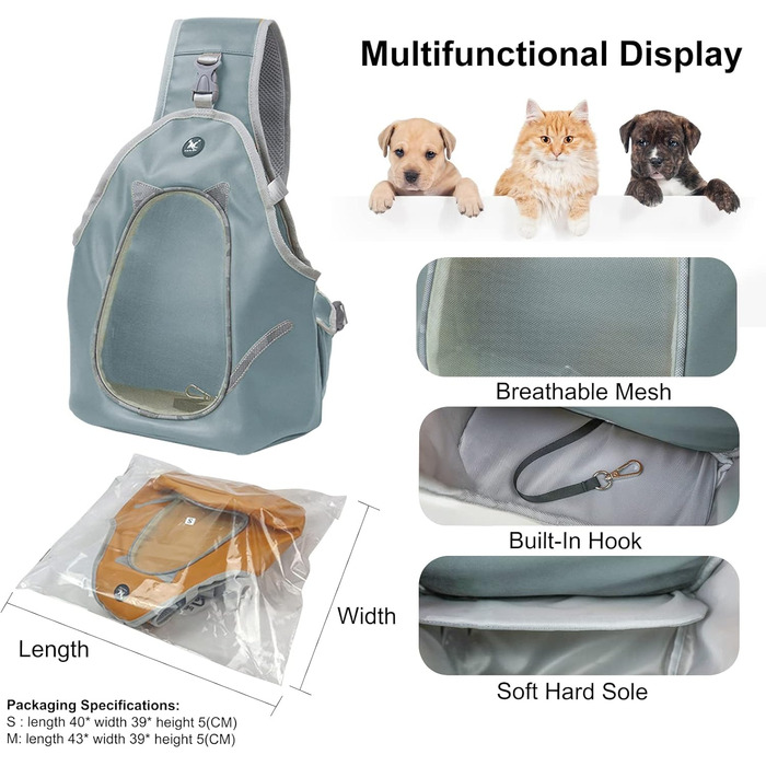 PETCUTE Сумка-переноска для собак та котів, складана, сіро-блакитна (S)