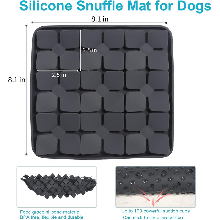 Килимок для собак VOOWO, силіконовий килимок-нюхалка для собак, миска-лежанка Slow Feeder з присосками для малих, середніх та великих собак (Сірий, маленький)