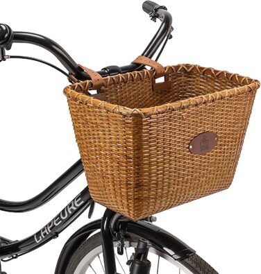 KONG MING CAR Кошик на кермо велосипеда – Ретро дизайн, міцний кошик з дерев’яною підкладкою та шкіряними ручками, ідеальний як передній кошик для велосипеда, коричневий