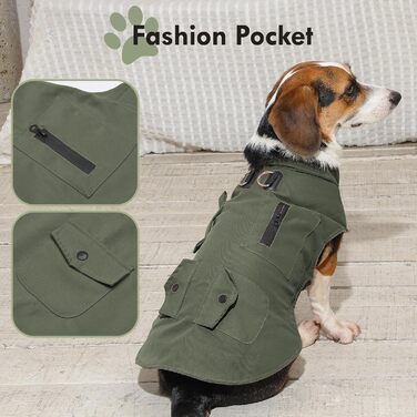 Зимовий теплий одяг для собак маленьких порід, куртка з інтегрованим шлейкою, вітронепроникна, з кишенями для зберігання, колір зелений, розмір XXL (1 шт.), зелений (шлейка)