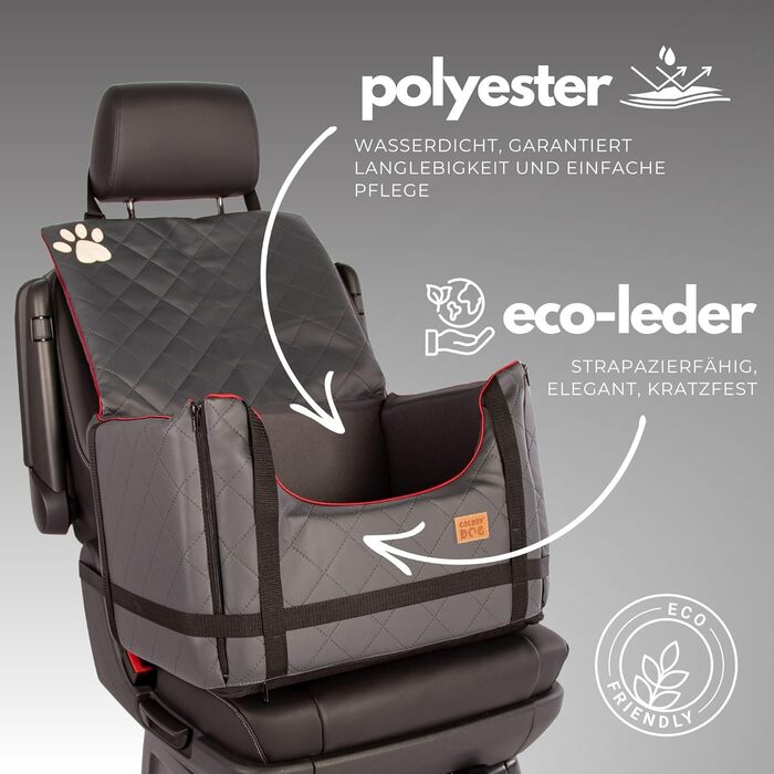 Автомобільний лежак для собак Golden Dog - сірий, 65x53x27 см, з кріпленням на ремінь безпеки, водонепроникний, для пасажирського сидіння, складаний