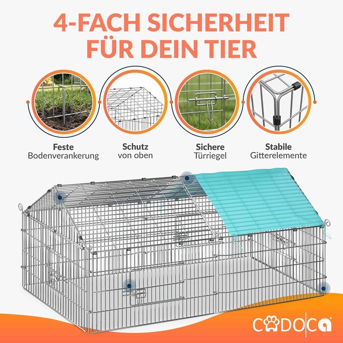 Вольєр для кроликів CADOCA® 180x75x75 см з дахом та захистом від сонця для саду