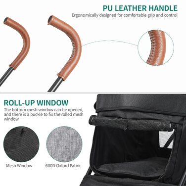 Візок для собак YITAHOME - переноска для тварин до 11,3 кг, з сіткою, тримачем для напоїв, кошиком та переноскою (сірий/чорний)