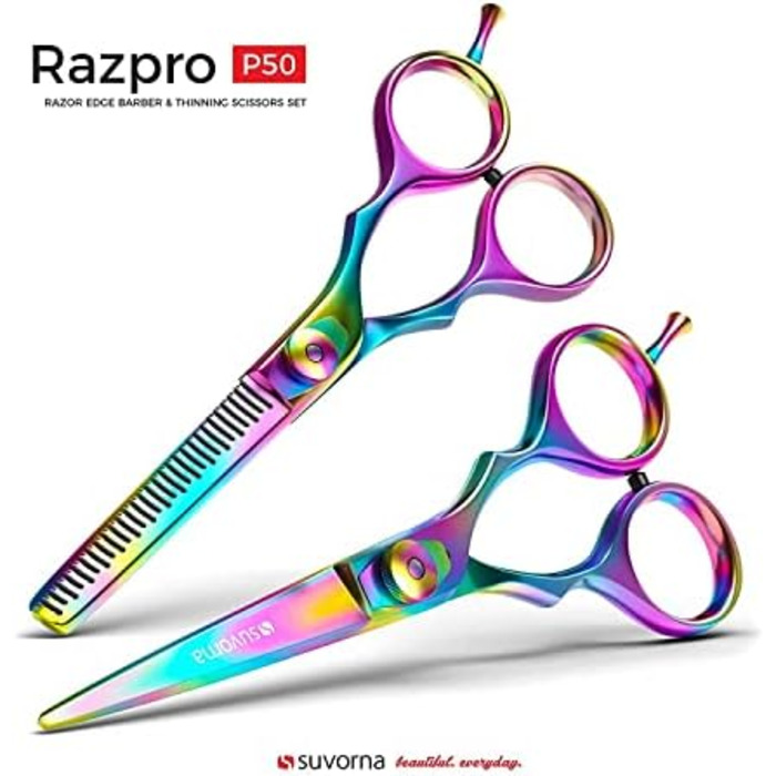 Набір професійних ножиць для стрижки волосся Suvorna 5.5 дюймів (2 шт.) - ножиці для фрізурів, барберські ножиці, ножиці для розрідження волосся. Для салонного використання.