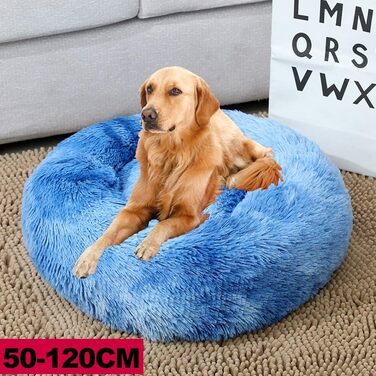 М'яке собаче ліжко, розкішне ліжко для домашніх тварин, софа, кругле плюшеве ліжко для собак, котяче ліжко у формі пончика, середніх розмірів, м'яке, дихаюче, сапфірове, діаметр 80 см, 80x80 см, сапфірове