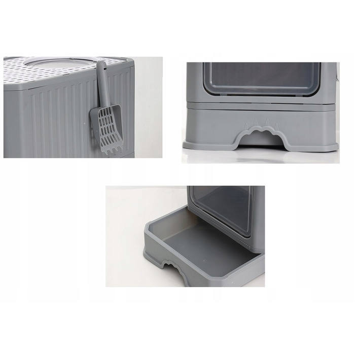 Закритий лоток-туалет для котів, сірий, з ручкою та висувною шухлядою, 50 x 40 x 38 см