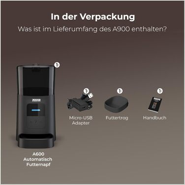 Автоматичний годівник для котів та собак Zedar A600 з контролем через APP, 6 літрів, нержавіюча сталь, чорний