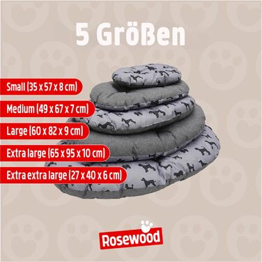 Килимок для собак Rosewood All Seasons Oval – великий, 94 см, двосторонній, з принтом собак & сірий, з виглядом льону – можна прати, зручний, для використання протягом року, розмір 20 x 60 x 20 см