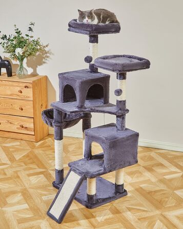 Котячий комплекс Taoqimiao MS012G 142 см, димчасто-сірий, з гамаком для дорослих котів, ігровий центр, кігтеточка