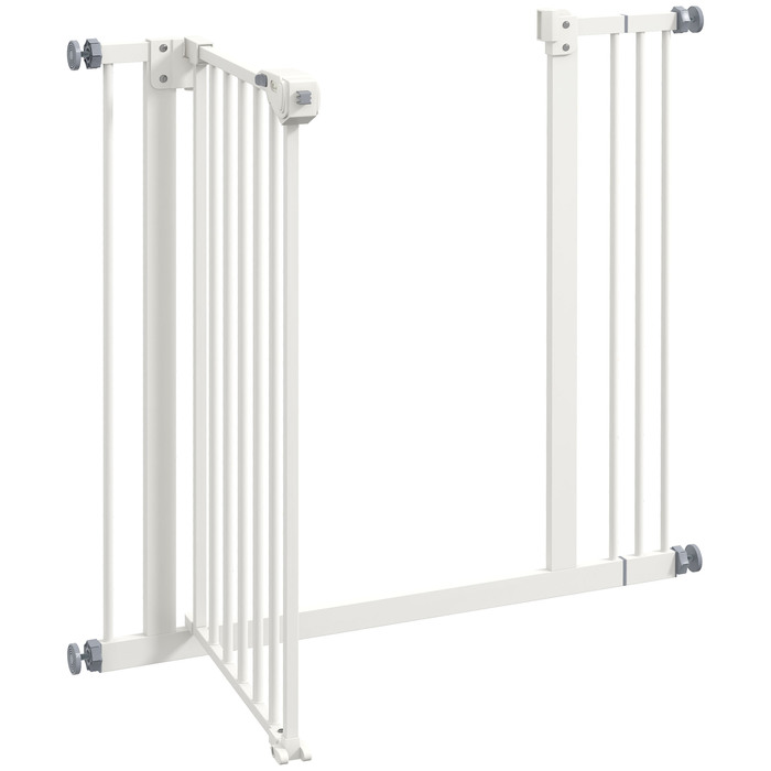 PawHut Door Gate Gate, Шлагбаум, 74-87 см, Сходові ворота для домашньої тварини, Ворота для собаки з розширенням, Захисні ворота без свердління, Метал, Пластик, Білий | Аосом