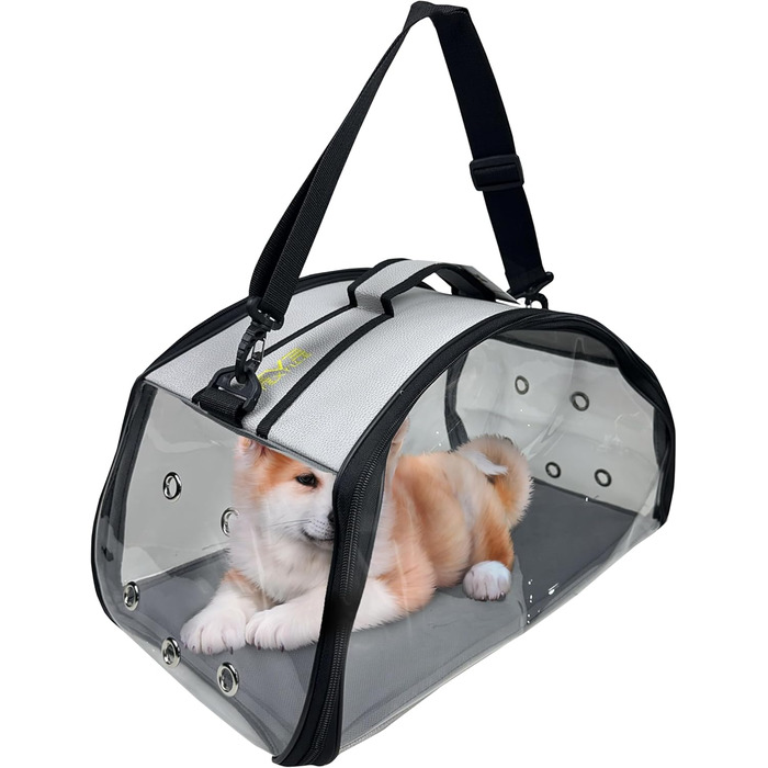 Транспортна сумка для собак та котів EVE Textile | Сумка-переноска для тварин | Дихаюча та прозора сумка | 47x30x30 см (Світло-сіра)