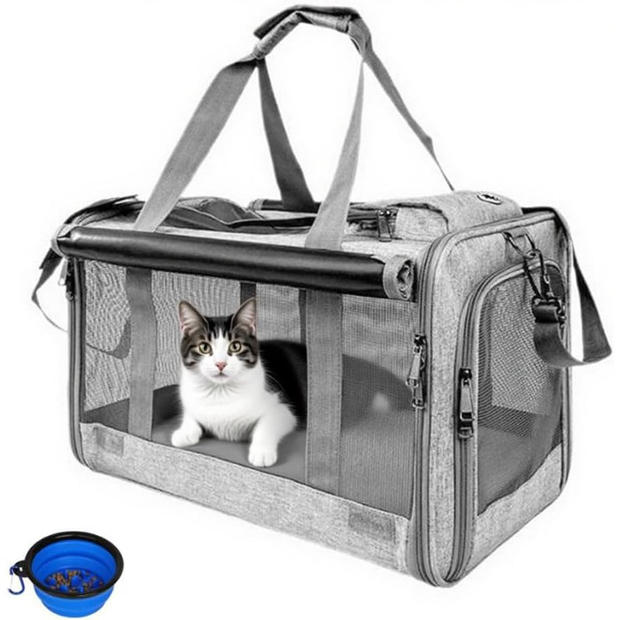 Транспортна переноска для собак та котів SHJOEE, складана, дихаюча, з оксфордської тканини, для великих котів та цуценят, для подорожей, авто, до ветеринара (сірий, 46 x 46 x 30 см)