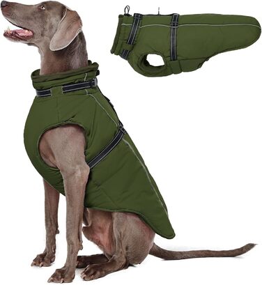 Тепла зимова куртка для собак Lelepet з інтегрованим шлейкою, вітрозахисний флісовий плащ для великих собак, світловідбиваюча зимова жилетка з регульованою застібкою, для Бордер Коллі, армійний зелений XL