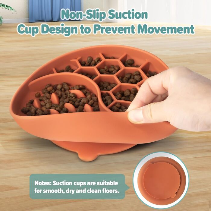 Повільний годівник для собак, силіконовий набір з присосками, антиковзаюча миска, уповільнює швидкість їжі, зменшує тривогу та додає задоволення (Світло-зелений), (Оранжево-червоний візерунок 'Сонце' )