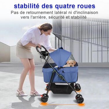 Візок для собак та котів OHMG Hundebuggy 3-в-1, блакитний, складний, з кошиком для зберігання, 50x65x99 см