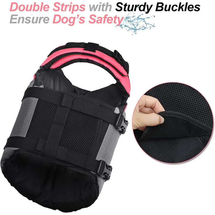 Жилет для плавання собаки VIVAGLORY, спортивний стиль, для човнів, S/M (56-64 см окружність грудей, Neon-Rosa)