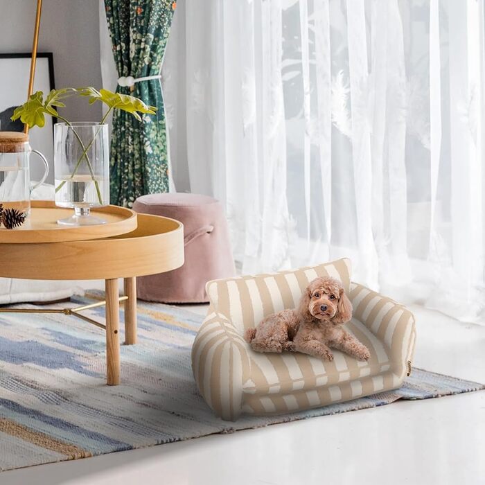 Крісло-лежанка для собак, лежанка для тварин, миється, м'яке ліжко для собак, крісло-диван для собак (M-65x40x30cm, бежево-смугасте)