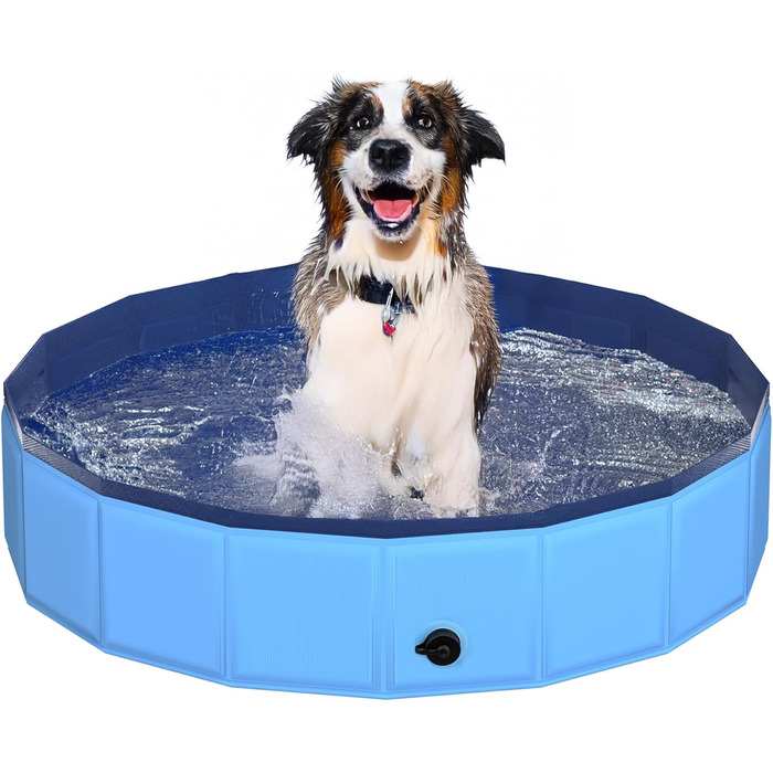 Складний басейн для собак CACSPS, 221 x 30,5 см, басейн для дітей з міцного пластику, антиковзаюча ванна для собак на вулиці, для двору, складний басейн для дітей, собак, домашніх тварин (оновлений, блакитний, 100 см)