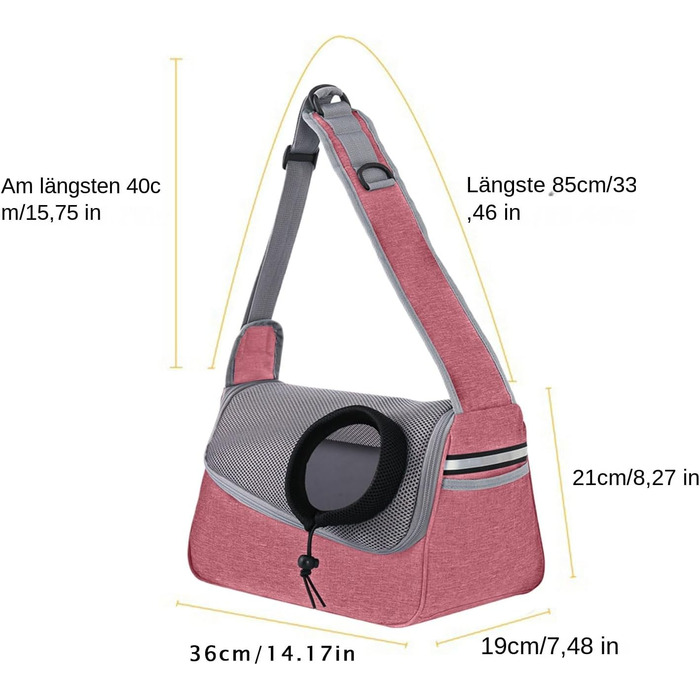 Сумка-переноска для собак і котів, рожева, 36x21 см, з відділенням для речей