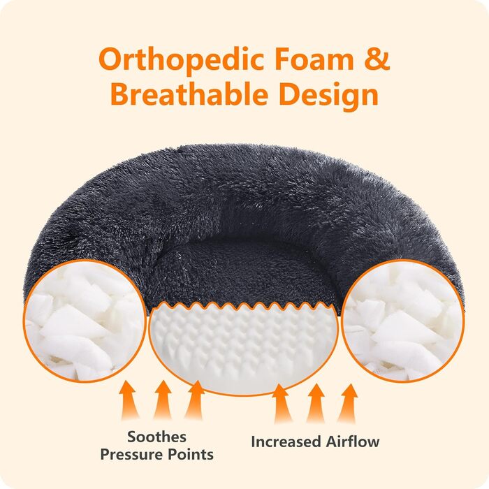 Ортопедичне ліжко для собак, круглі подушки, ліжко для собак, ліжко для котів, м'який кошик для собак, можна прати, діаметр 120 см, темно-сірий колір, розмір 120 x 120 x 20 см