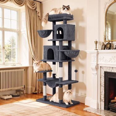 Дерев'яний комплекс для котів YITAHOME з подряпальниками, будиночком та лежаками, 157 см, сірий