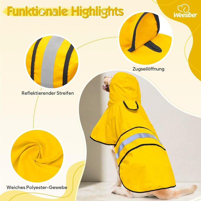 Водонепроникний дощовик для собак Weesiber з отвором для повідка, жовтий (S)