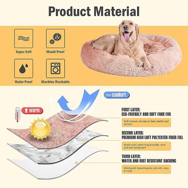 Кругле ліжко для собак та котів Haoye, плюшеве, Ø 50 см, сірого кольору