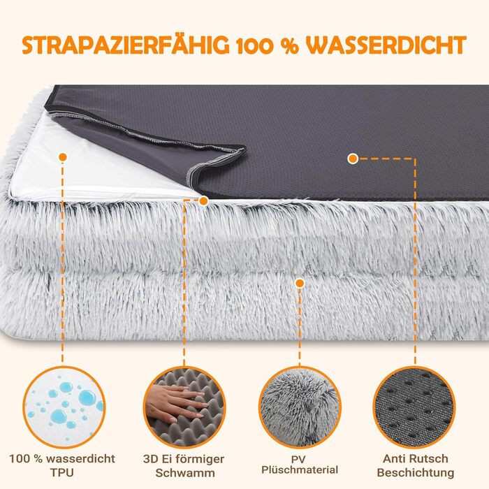 Ортопедичне ліжко для собак великих порід: тепле, неслизьке, стійке до укусів. Яйцеподібне поролонове ліжко-подушка для собак, знімний помпон, килимок для собак. Чудовий подарунок для любителів собак на зиму. Колір: сірий, розмір: L