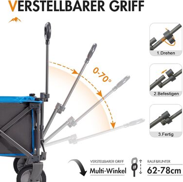 Складаний візок-тележка PORTAL знімний тканний дах, 100 кг, для кемпінгу, саду, пляжу, покупок, блакитний