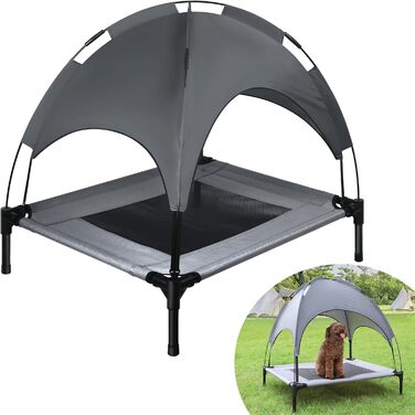 Підвищене собаче ліжко з дахом, сонцезахист, ліжко для тварин з балдахіном, лежанка для собак на вулицю, диван для собак, неслизькі підніжки, водонепроникний дах та дихаюча сітка, L 61x46x61cm (M-76x61x76cm)