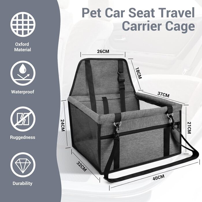 Автомобільний лежак для собак - стійкий, дихаючий, знімний, для маленьких та середніх собак, темно-сірий