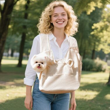 PETCUTE Сумка-переноска для собак та котів, зручна та безпечна, з регульованим ременем та знімним дном, бежева