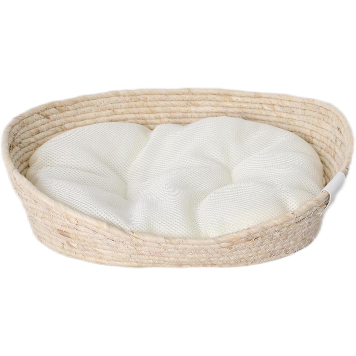 Преміум ліжко Dehner Lovely для собак та котів, м'яке гніздище, 54 x 43 x 18 см, натуральні матеріали, білий/бежевий