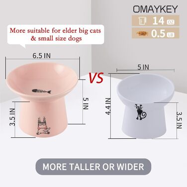 Керамічні миски для котів OMAYKEY з широким дном та підняттям, 16,5 см, для корму та води, широкі, плоскі, захист від болю в спині, зелено-білі