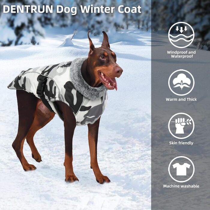Теплий зимовий одяг для собак DENTRUN: водонепроникний флісовий пуловер для собак середнього розміру (M, камуфляж)