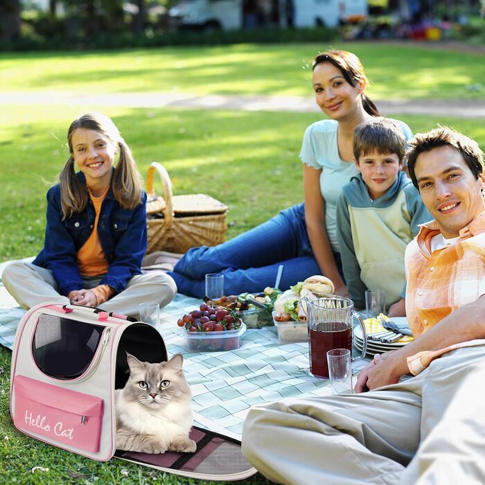 Рюкзак для тварин Surmounty з сітчастим вікном, складний рюкзак для кота/собаки з мискою для їжі та води, водонепроникний оксфорд, об'єм до 15 кг, рожевий